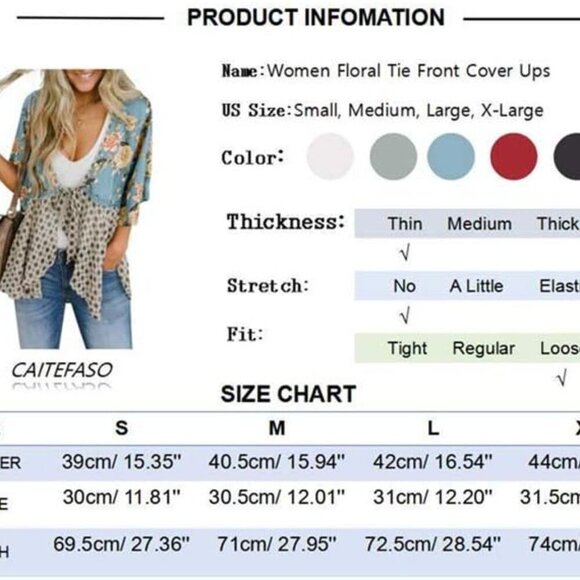 Women Floral Kimono Cardigans 3/4 Ruffle Sleeve Lightweight Patchwork Flowy Boho - Picture 7 of 7